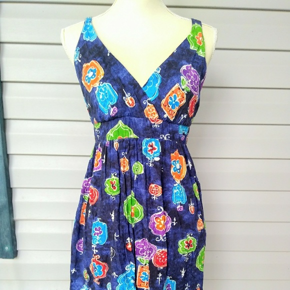 Jams World Sum Dress Blue V neck sz M floral - Picture 3 of 8